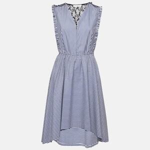 Sandro Blue Stripe Lace Trim Cotton Mid Dress Sz 2